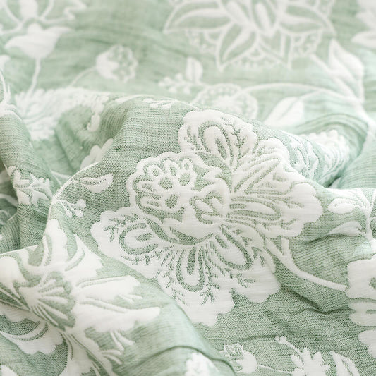 Colcha de Verano Jacquard Algodón Verde – Diseño Floral Elegante.