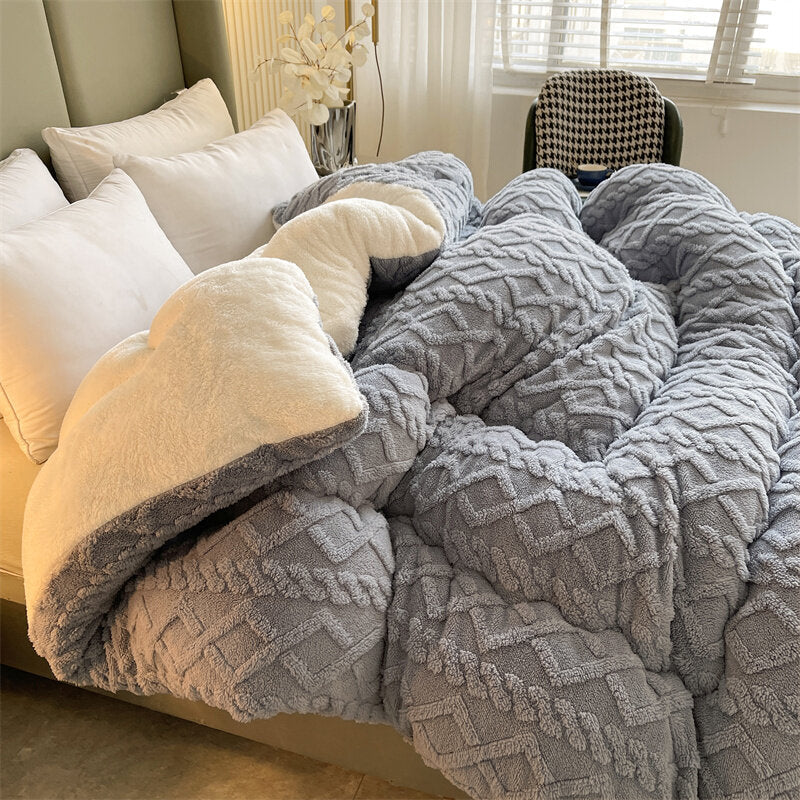 Gray winter blanket duvet. Embrace the warmth at every break.