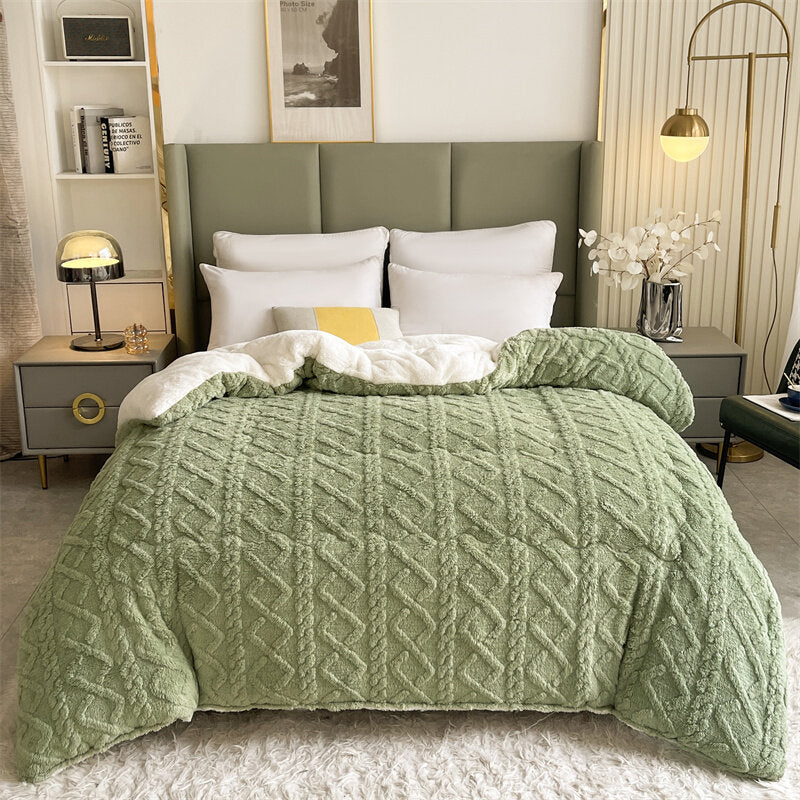 Green winter blanket quilt. Embrace the warmth at every break.