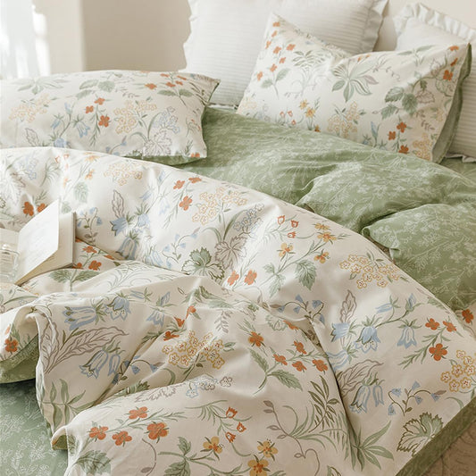 Funda Nórdica flores y hojas reversible, tacto suave.