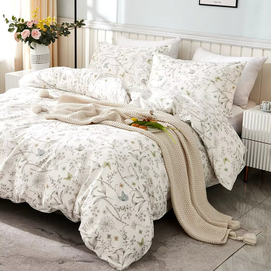 Funda Nórdica mariposas y flores, tacto suave.