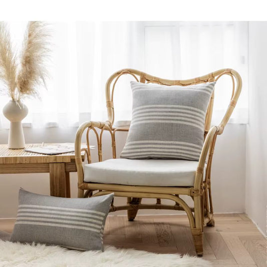 Funda de Cojín con Lino Gris a Rayas – Ideal para Sofás, Camas y Decoración Nórdica.