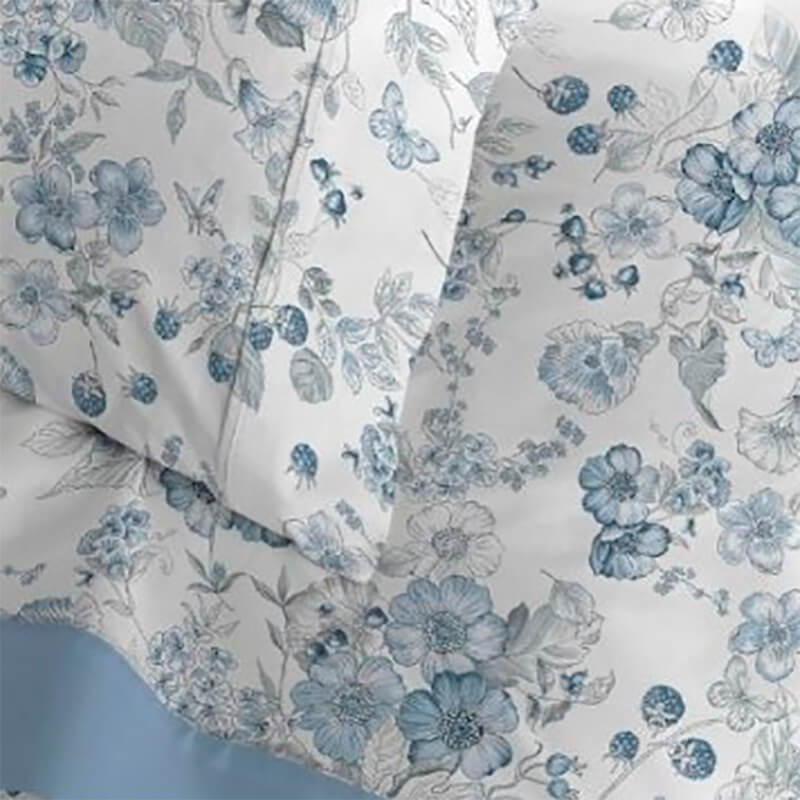 Juego de sábanas de flores azules 100% algodón franela. Cálidas y suaves.