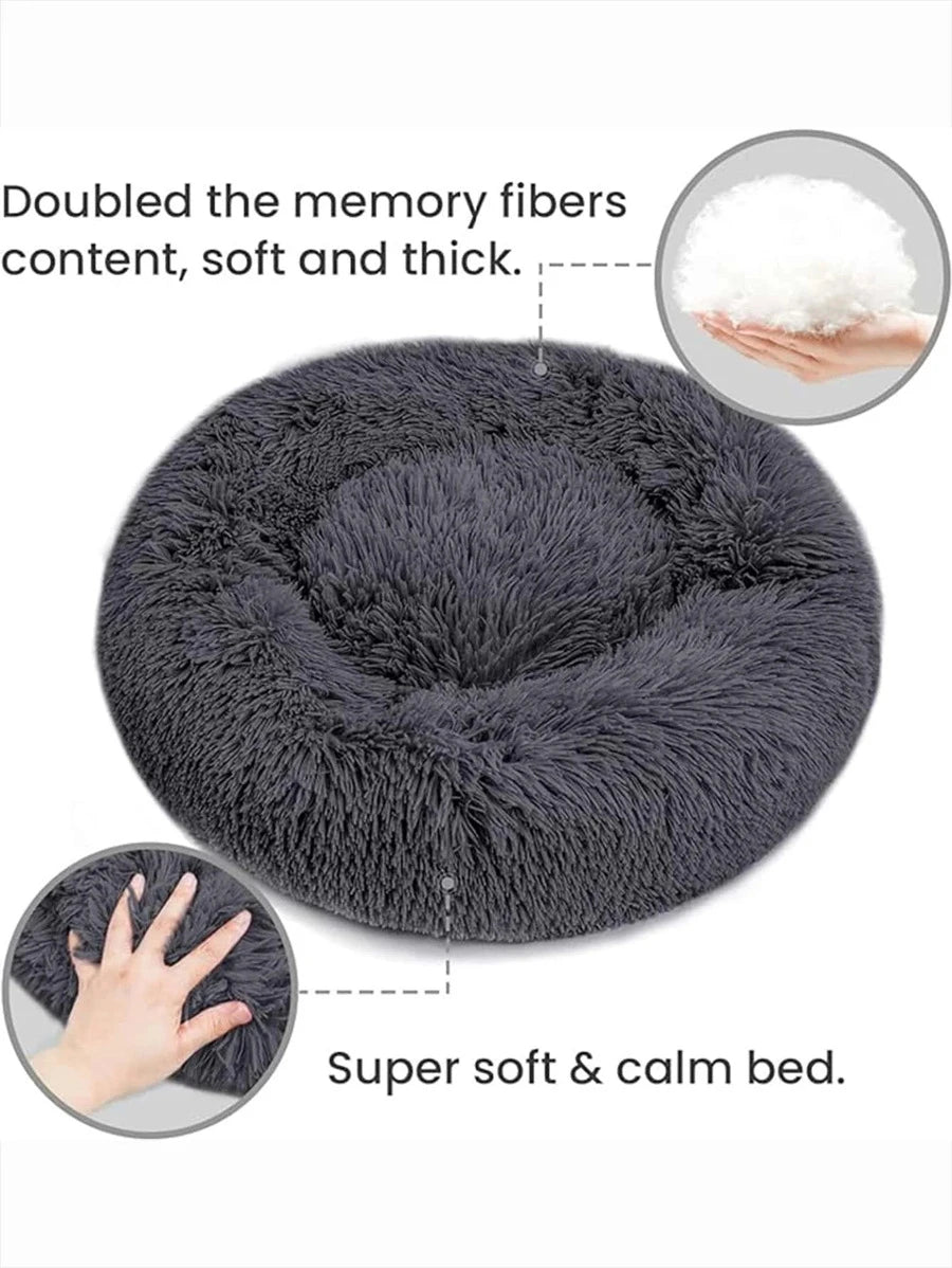 Anti-stress, round, soft dog and cat bed - blue-grey
