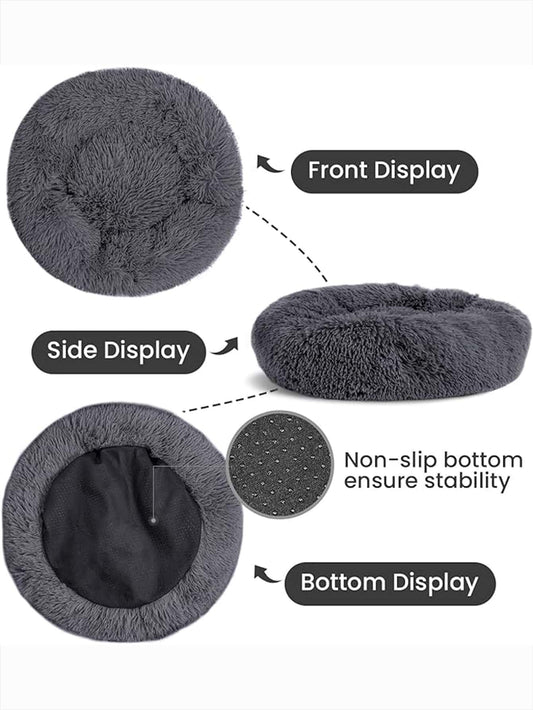 Anti-stress, round, soft dog and cat bed - blue-grey