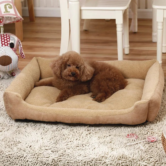 Camel anti-stress rectangular dog and cat bed with sheepskin interior