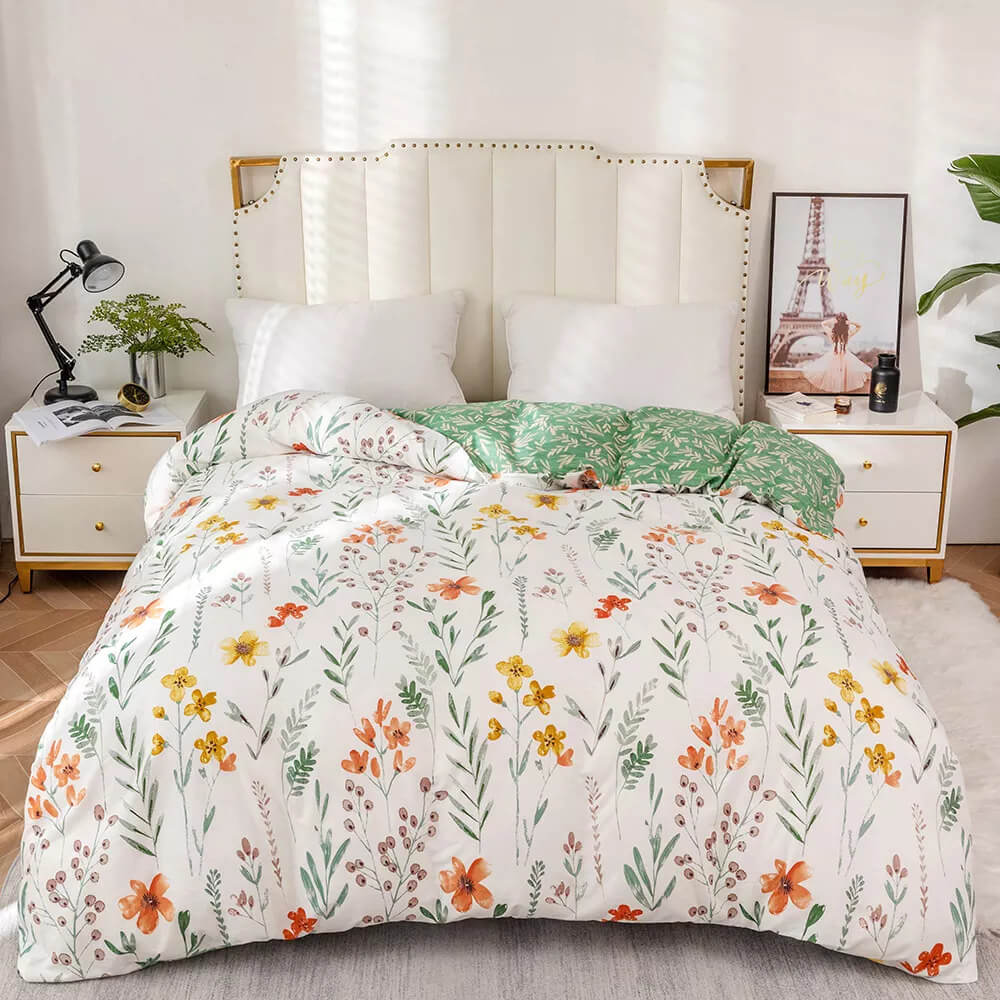 Funda nórdica de flores con estampado reversible, 100% Algodón