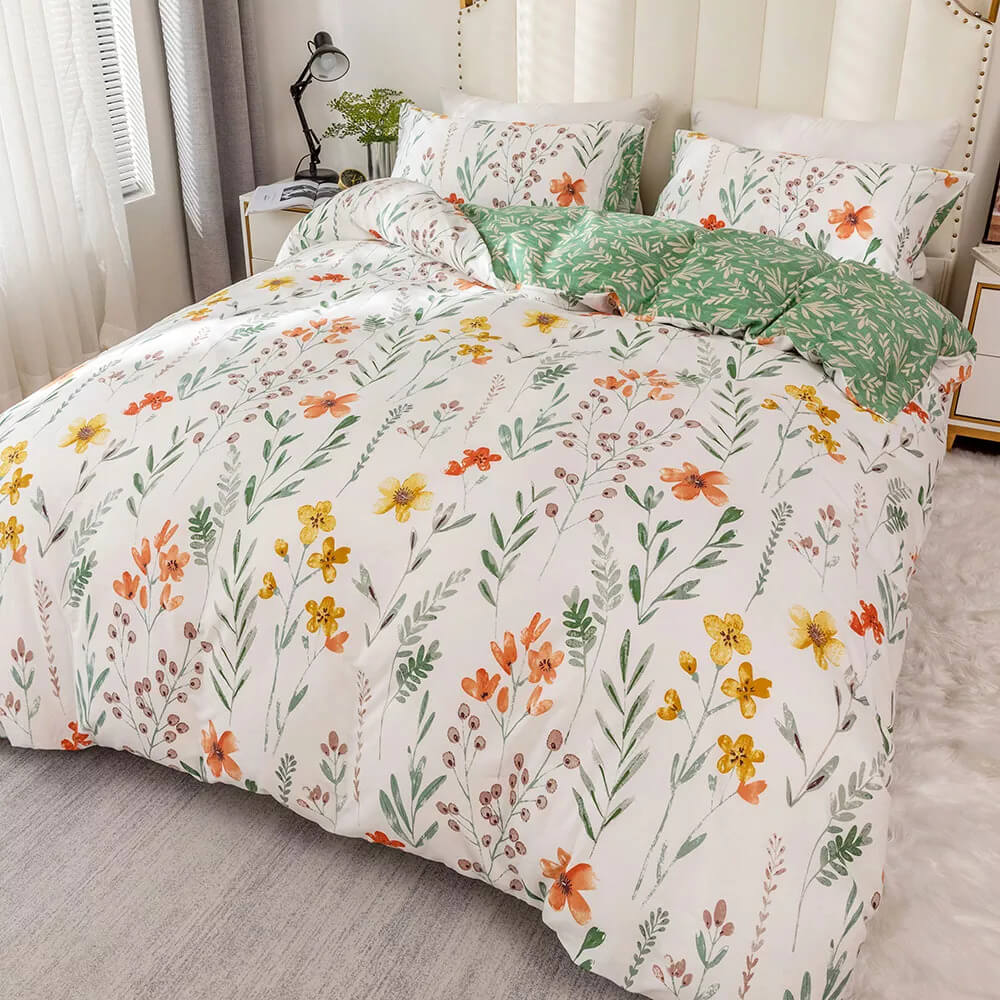 Funda nórdica de flores con estampado reversible, 100% Algodón