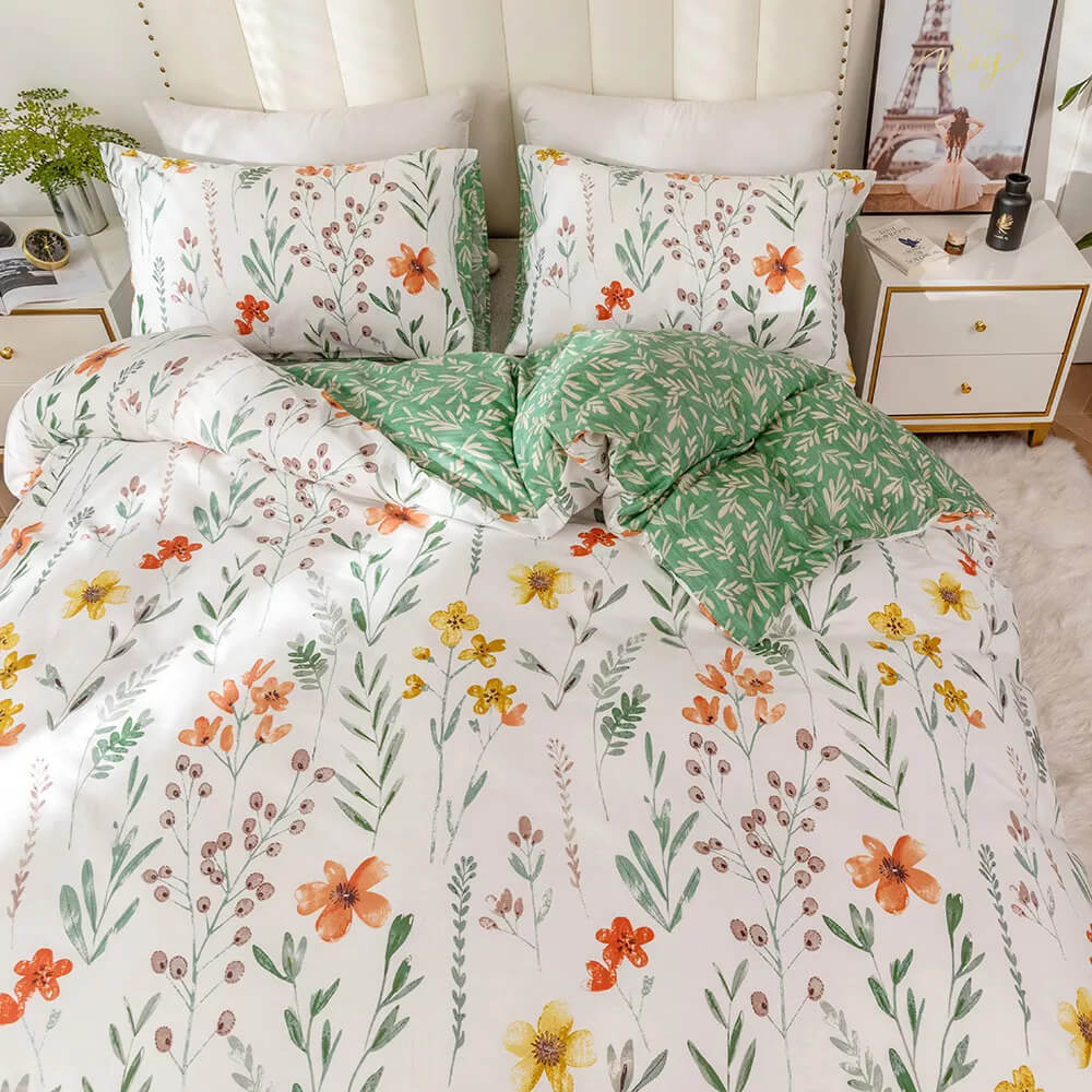 Funda nórdica de flores con estampado reversible, 100% Algodón
