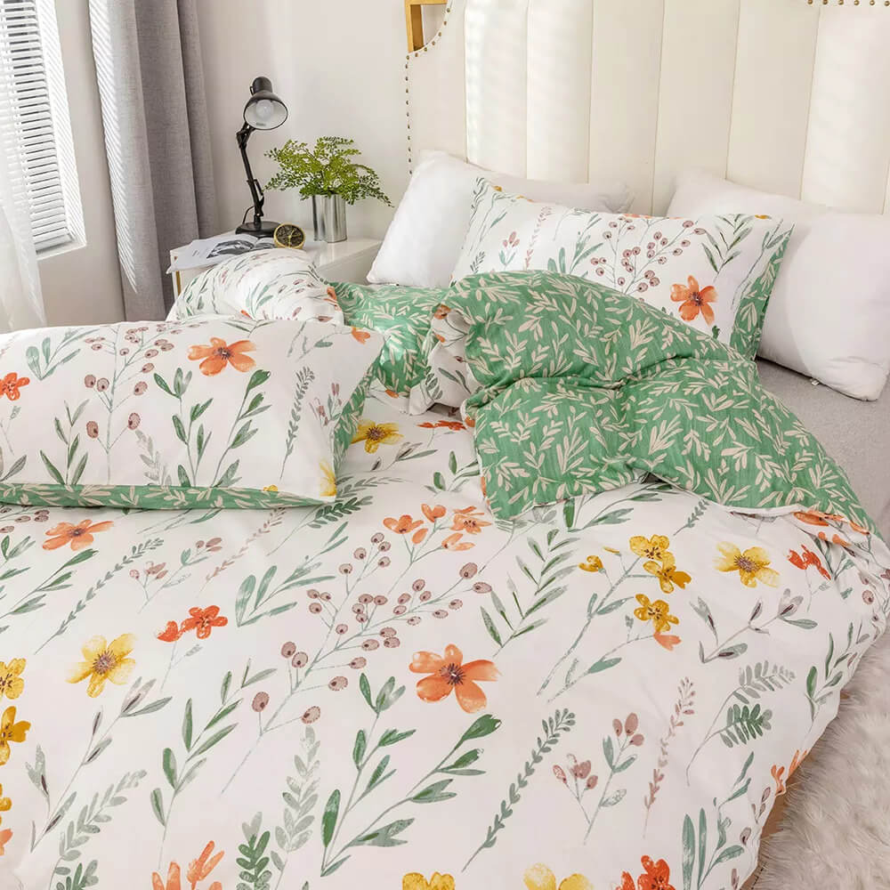 Funda nórdica de flores con estampado reversible, 100% Algodón