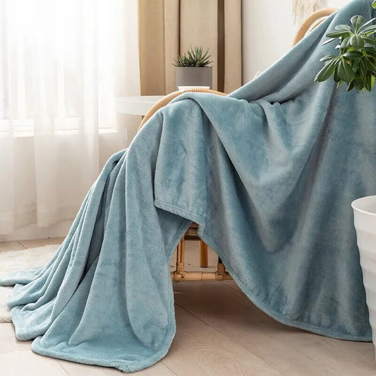 Manta polar azul para sofá y cama, grande y tacto suave.