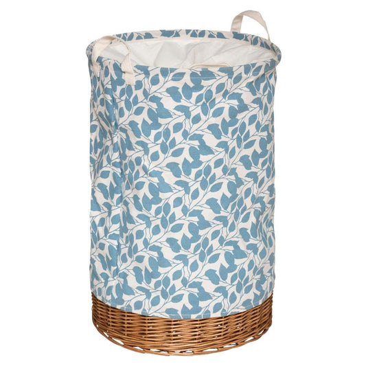 Cesta redonda para ropa de mimbre y tela floral. - Oma Home