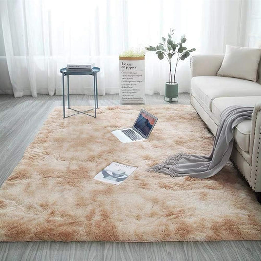 Beige long-pile rug, soft for living room or bedroom