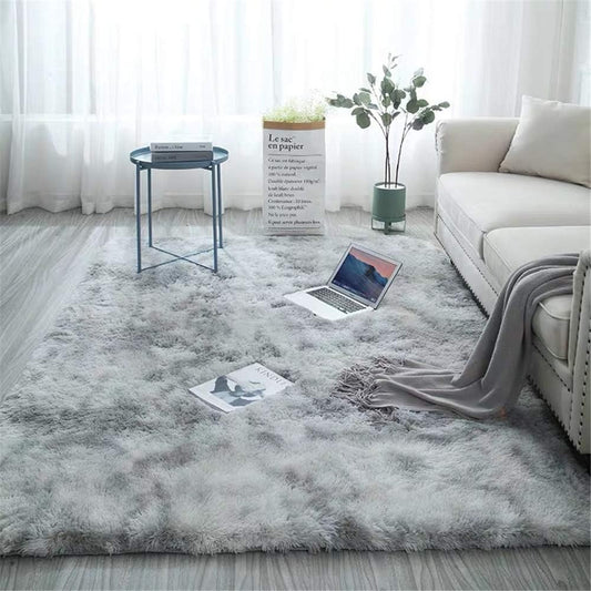 Light grey long pile rug, soft for living room or bedroom