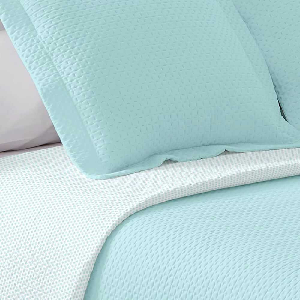 Colcha Bouti de verano: fresca, ligera, reversible y elegante. Color Aguamarina.