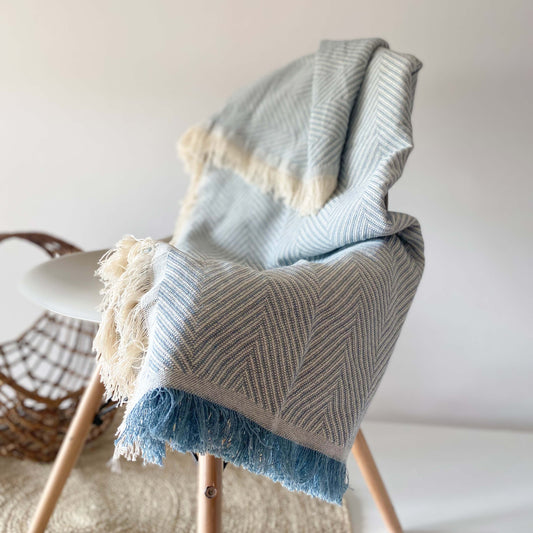 Colcha de verano multiusos para sofá o cama. Color azul turquesa.