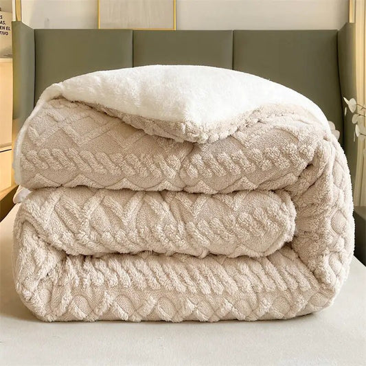 Beige blanket quilt for winter. Embrace the warmth at every break.
