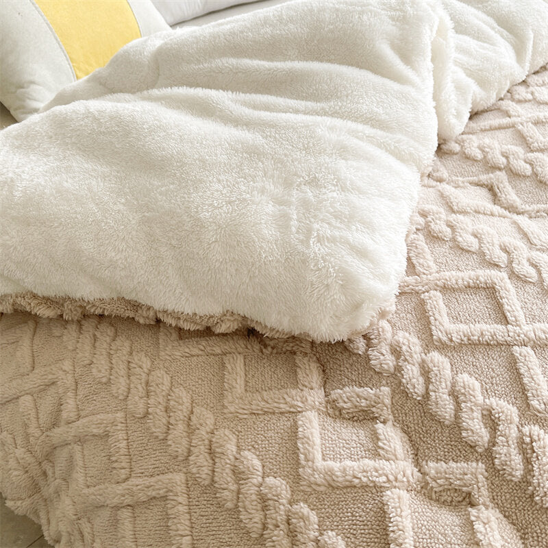 Beige blanket quilt for winter. Embrace the warmth at every break.