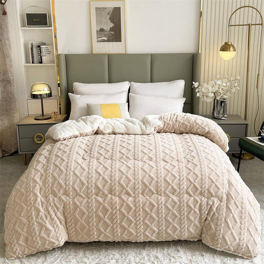 Beige blanket quilt for winter. Embrace the warmth at every break.