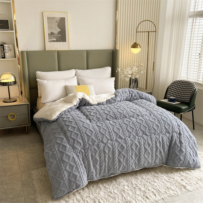Gray winter blanket duvet. Embrace the warmth at every break.