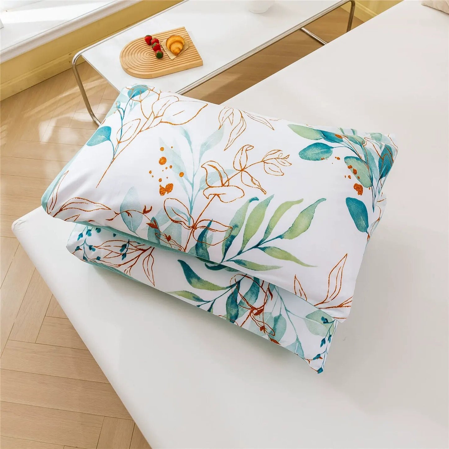 Aqua Flowers Duvet Cover, soft touch.
