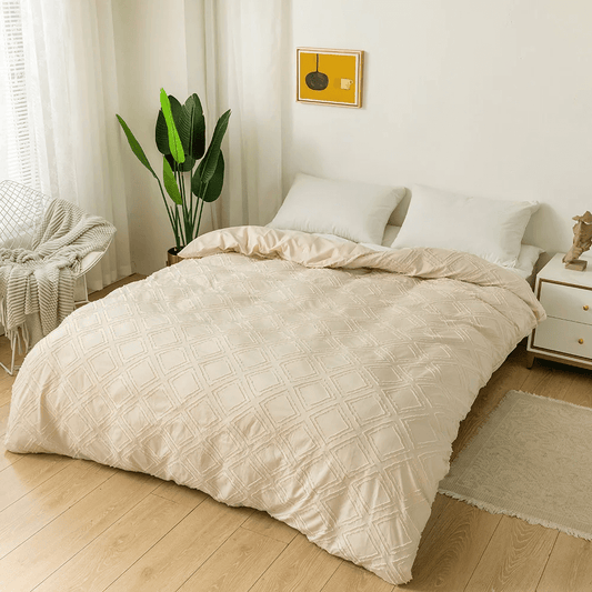 Funda Nórdica beige con rombos en relieve, moderna y extra suave.