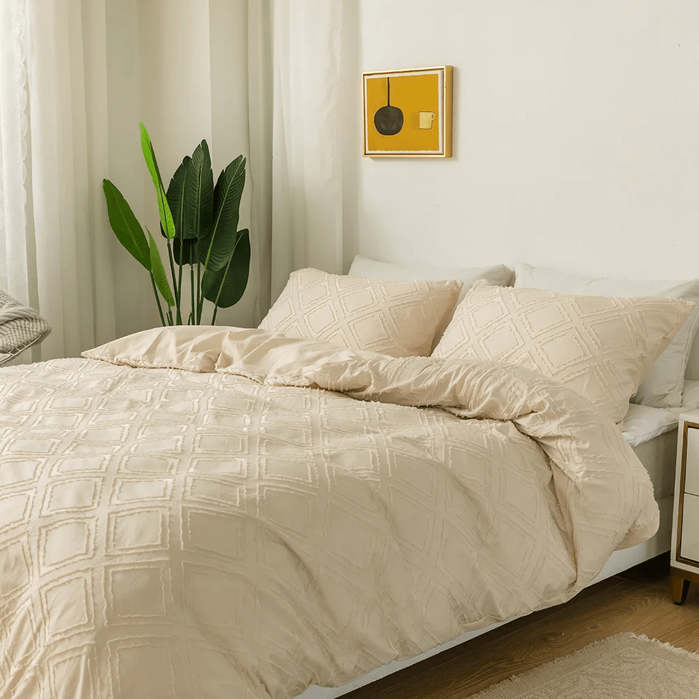 Funda Nórdica beige con rombos en relieve, moderna y extra suave.