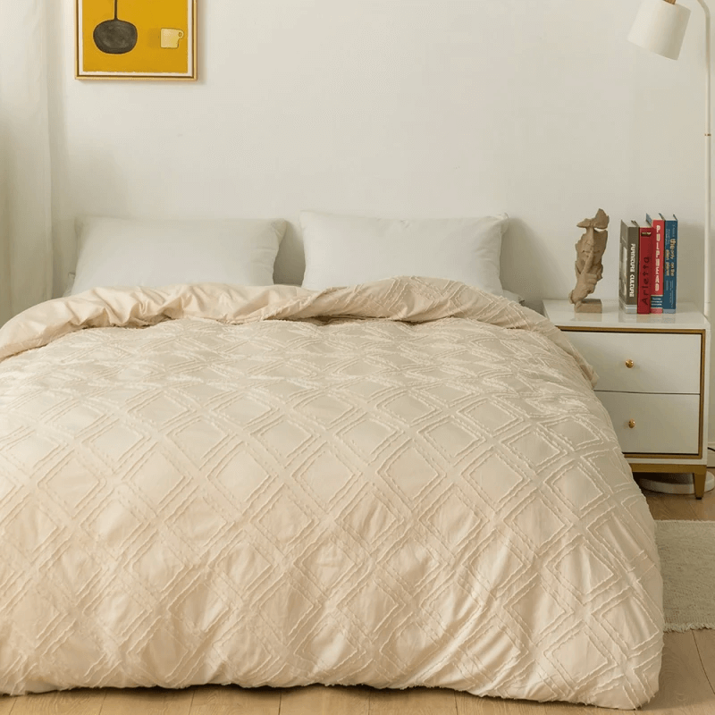 Funda Nórdica beige con rombos en relieve, moderna y extra suave.