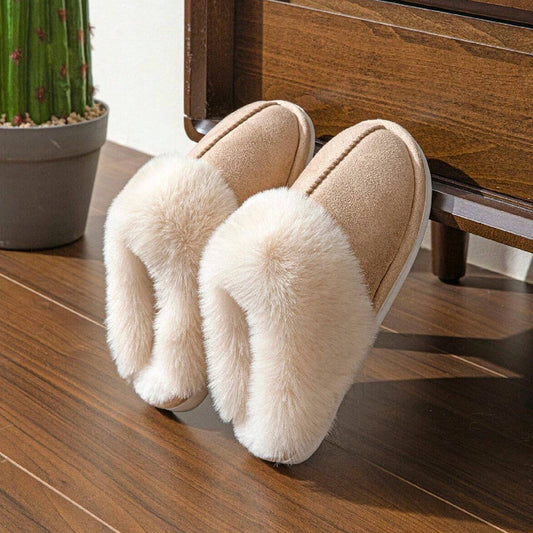 House slippers with soft brown fur