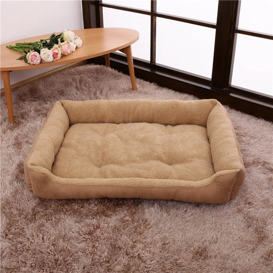 Camel anti-stress rectangular dog and cat bed with sheepskin interior