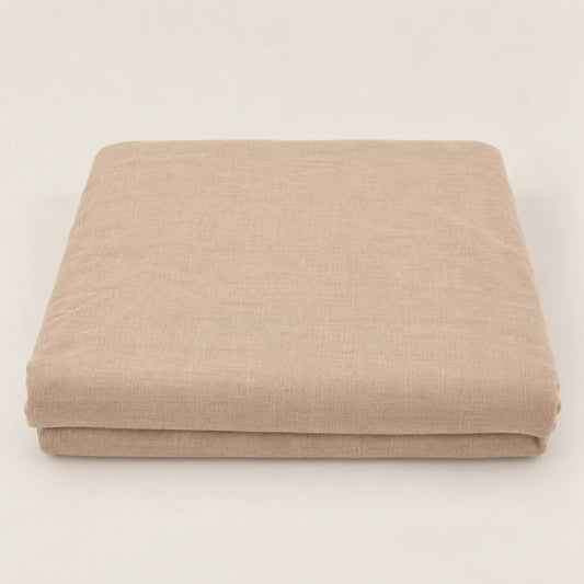 Sábana bajera ajustable marrón piedra 100% algodón 144 hilos doblada.