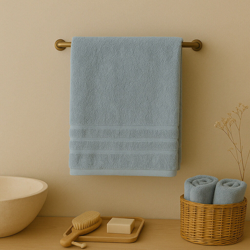 Toalla 100% Algodón Egipcio 700gr/m2, color azul. Extra suave y muy absorbente.