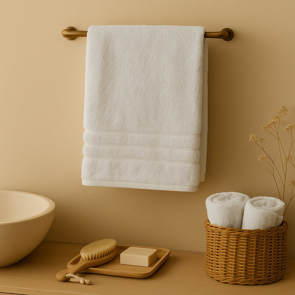 100% Egyptian cotton towel, 700g/m2, white. Extra soft and highly absorbent.