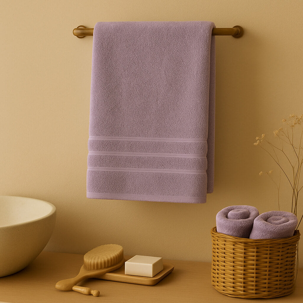 Toalla 100% Algodón Egipcio 700gr/m2, color lila lavanda. Extra suave y muy absorbente.