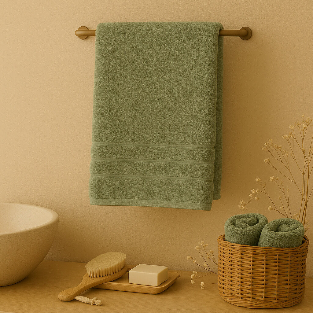 Toalla 100% Algodón Egipcio 700gr/m2, color verde. Extra suave y muy absorbente.