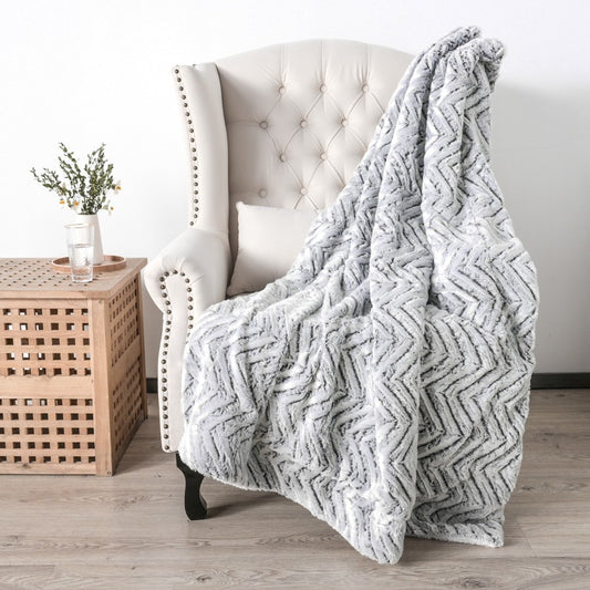 Manta pelo corto con borreguito, zig zag gris - Oma Home