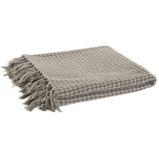 Plaid blanket 100% geometric cotton in beige and white.