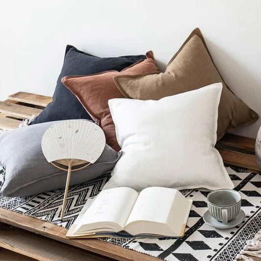 Funda de cojín de Lino y Algodón natural blanco: la elegancia minimalista para tu hogar.