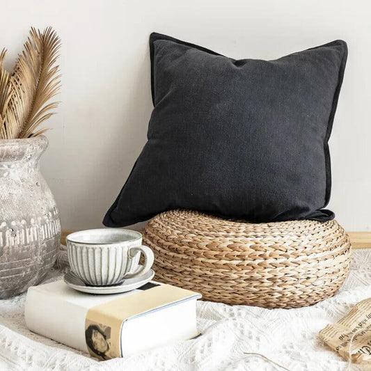 Funda de cojín de Lino y Algodón natural Gris Oscuro - Negro: la elegancia minimalista para tu hogar.