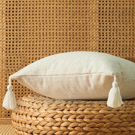 Linen and natural cotton cushion cover. Beige.