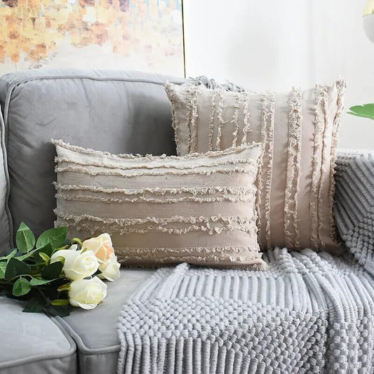 Linen and natural cotton cushion cover. Beige.