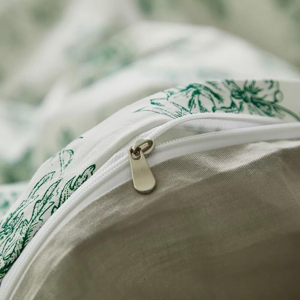 Funda nórdica de flores verdes con estampado reversible, 100% Algodón.