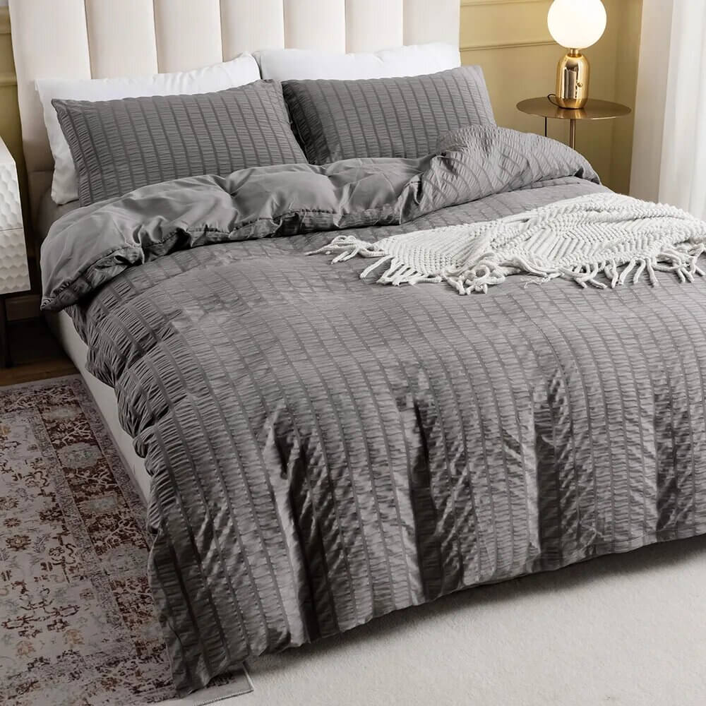 White Duvet Cover with raised stripes, extra soft microfiber.
