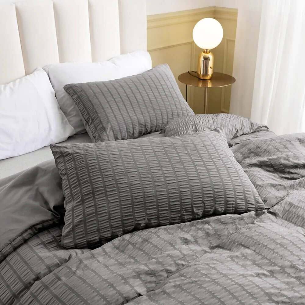 White Duvet Cover with raised stripes, extra soft microfiber.