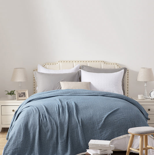 Colcha algodón color azul oscuro. - Oma Home