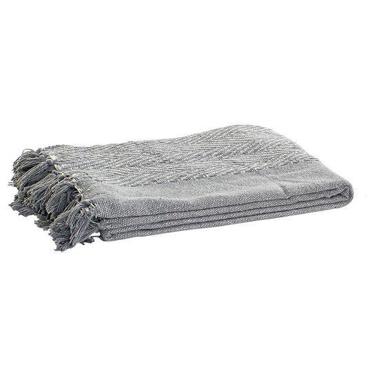 Manta Plaid 100% Algodón Liso y diagonales. Color Gris. - Oma Home